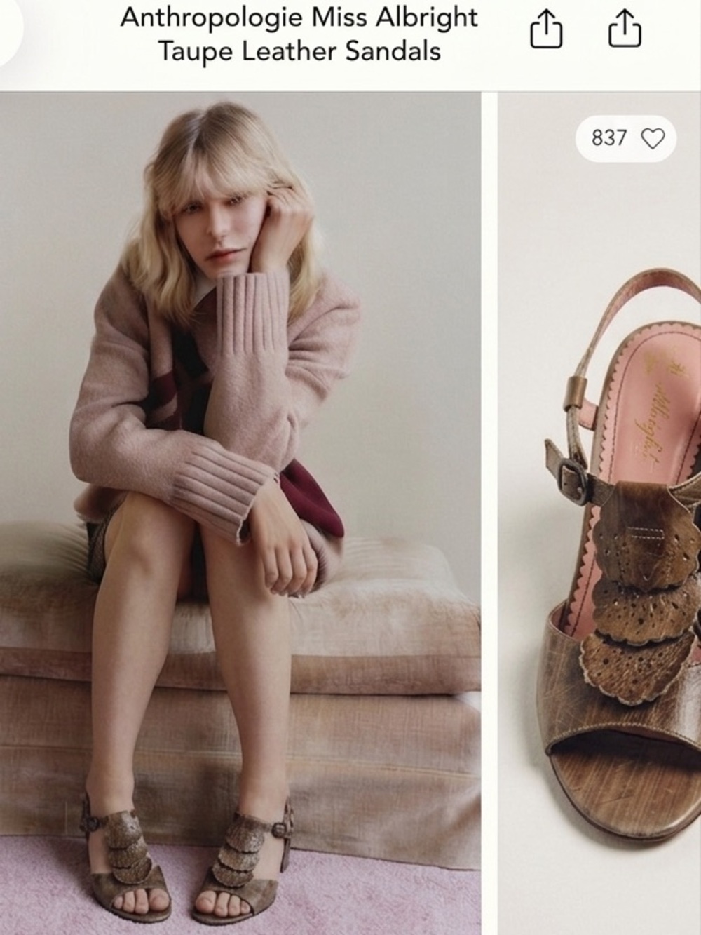 Anthropologie Miss Albright Taupe Leather Sandals